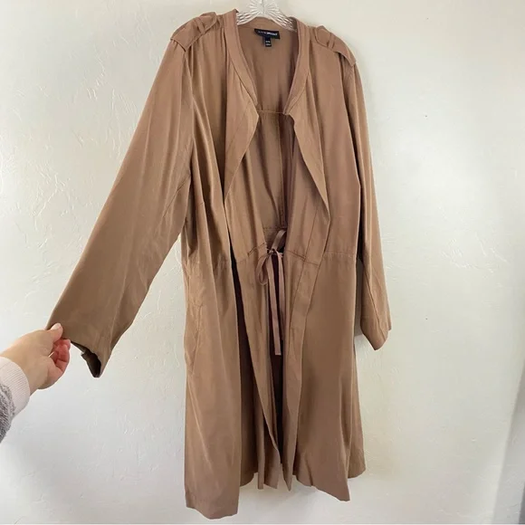 Lane Bryant Size 26/28 Khaki Tan Full Sleeve Open Long Trench Coat Jacket - Picture 1 of 7